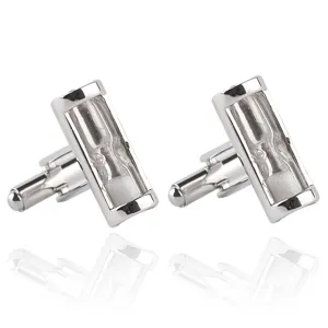 Elegant silver hourglass cufflinks for men shirt suit business accessories detail.