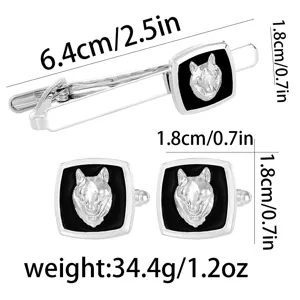 Men's silver wolf head tie clip and cufflinks set business gentleman gift accessory