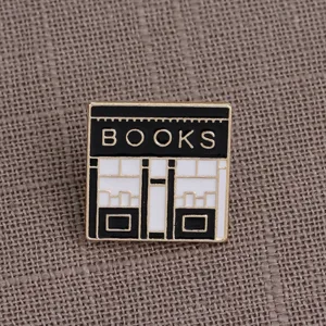 Broche esmaltado diseño librería insignia de metal retro regalo amante de los libros moda