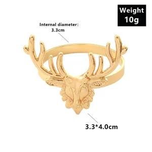 Golden Christmas elk napkin ring alloy deer head table decor napkin holder buckle 3.3cm