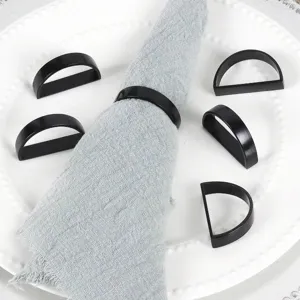 Moderne schwarze Zinklegierung Serviettenringe D-foermige Serviettenhalter Tischdeko Set.