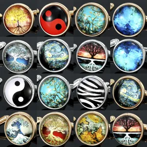 Vintage Alloy Glass Time Gem Cufflinks Tree Of Life World Map Pattern Men Business Suit Accessory Decorative Cuff Links