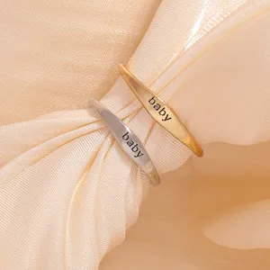 Minimalist copper ring pair with baby letter engraving chic gold silver fashion finger jewelry