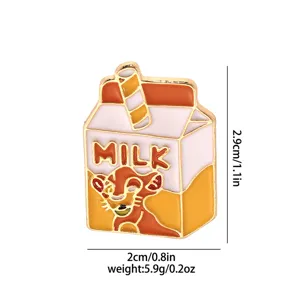 Cute cartoon milk carton enamel pin, stylish metal lapel badge with cute lion design, 2.9cm