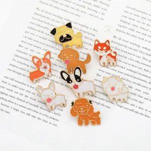 Cute cartoon dog enamel pins set, cute corgi bulldog pug puppy badges for jacket backpack.