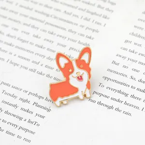 Cute Corgi enamel pin brooch for clothes, sweet cartoon dog metal lapel badge decoration accessory.