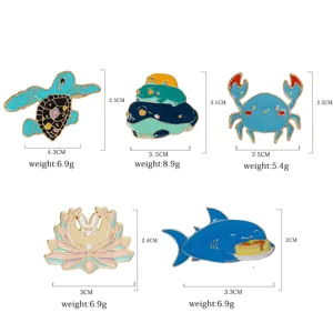 Cute marine animal enamel pins set including turtle crab shark brooch badge jewelry.