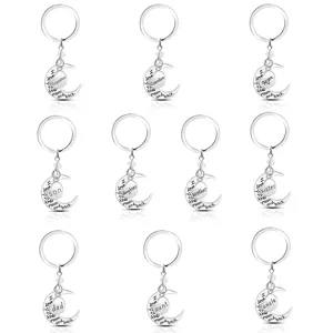 Family love stainless steel keychain moon heart pendant gift for mom grandma family members