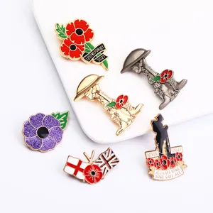 Broche de amapola de esmalte conmemorativo casco militar insignia de metal joyería de moda accesorios
