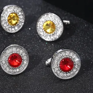 Boutons de manchette ronds en cristal strass pour chemise formelle homme mode chic