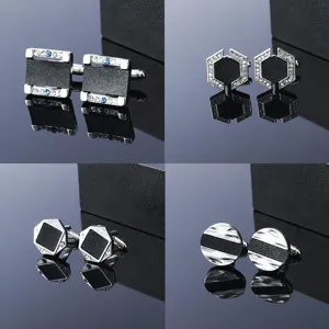 Boutons de Manchette Français d'Affaires pour Hommes en Alliage Géométrique Étoilé Strass Accessoires de Chemise Cadeau de Bijoux
