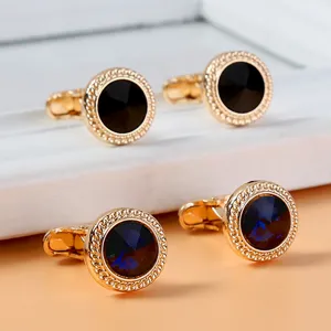 Boutons de manchette ronds en zircon plaqués or homme chemise d'affaires accessoires