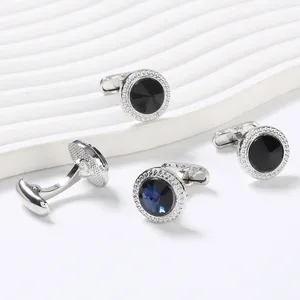 Boutons de manchette élégants en cristal strass pour hommes chemise d'affaires argent.