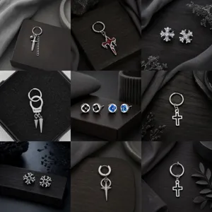 Boucles d'Oreilles Clous Anneau Croix Trèfle Serpent Dague en Acier Inoxydable Bijoux Punk Hip Hop de Rue