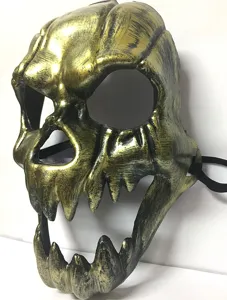 Halloween scary skull mask gold full face plastic retro large teeth costume party prop