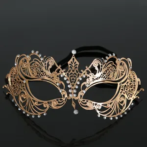 Mascara de mascarade de metal dorado con diamantes de imitacion, antifaz para fiesta.