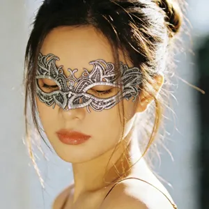 Maschera di carnevale in pizzo argento da donna, maschera per occhi mezza faccia per festa e Halloween.