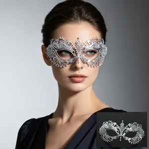 Mascara de mascarada de metal con pedreria para mujer, antifaz de fiesta para halloween.