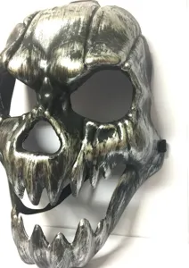 Halloween scary skull mask full face scary party costume prop vintage silver black detail view