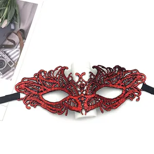 Maschera in pizzo rosso mezzo viso maschera occhi per festa di halloween ballo.