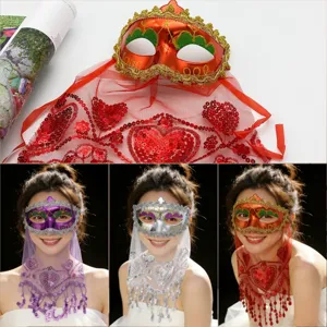 Halloween Party Mask Belly Dance Indian Style Veil Sequin Glitter Masquerade Face Mask Cosplay Costume Accessories