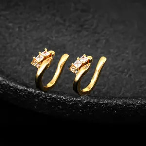 Primo piano dettagliato di eleganti orecchini dorati impreziositi da zirconi lucidi.