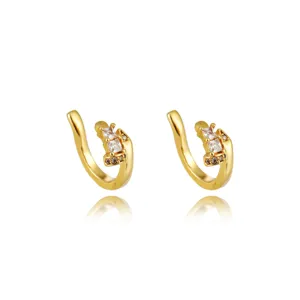 Eleganti orecchini cuff placcati in oro con zirconi cubici, gioielli minimalisti.