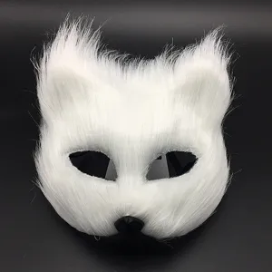Maschera da Volpe di Halloween Animale Mezza Faccia Mascherata Cosplay Costume Accessorio Bianco Rosso Marrone Nero Peluche Festa