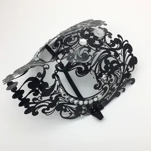 Black metal masquerade mask with rhinestones for Halloween party cosplay full face costume
