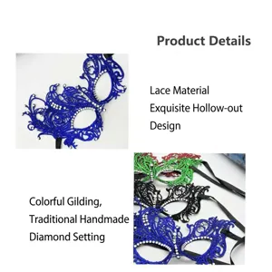 Lace masquerade mask, gold stamping half face mask, party prom Halloween eye mask details.