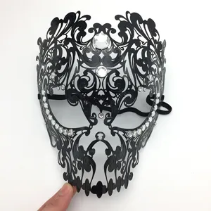 Halloween Masquerade Full Face Skull Metal Iron Mask Rhinestone Party Cosplay Costume Prop