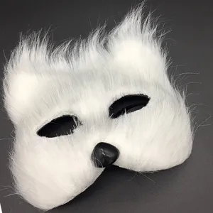 Maschera animale soffice bianca mezza faccia volpe costume maschera per festa di Halloween