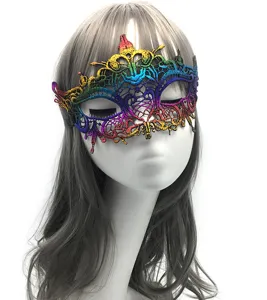 Colorful metallic lace masquerade mask for party, Halloween half face mask with exquisite hollow design.