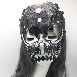 Halloween masquerade metal rhinestone skull mask full face scary party costume accessory