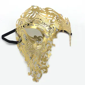 Goldenes Metall Strass Maskerade Maske Halbgesicht hohl Party Augenmaske fur Manner Halloween