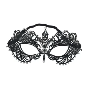 Máscara de mascarada de metal hueco negro con diamantes de imitación brillantes para Halloween.