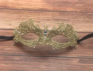 Máscara de Mascarilla de Encaje Dorado con Strass Forma 3D Ojo para Mujeres Fiesta Baile Club Nocturno Accesorios