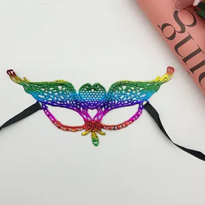 Colorful lace masquerade mask with black ribbons for Halloween party and cosplay