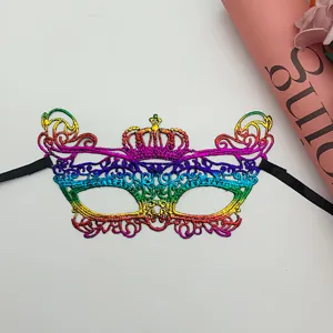Colorful bronzing lace masquerade mask detail, half-face eye mask for party cosplay.