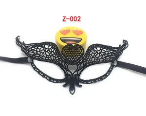 Black lace masquerade mask detail showing delicate hollow patterns and satin straps for party.