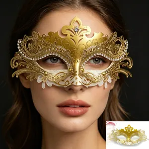 Elegante goldene Maskenball Maske mit Strasssteinen, halb Gesicht Metall Maske für Frauen.
