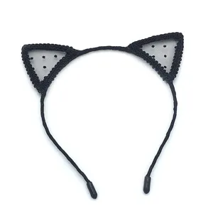 Schwarze Spitzen Katzenohren Haarreif mit Punkten, perfekt für Party Kostüm Accessoires.