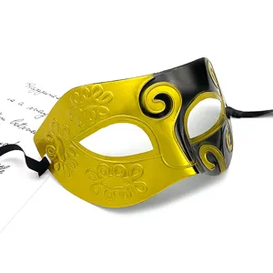 Maschera di carnevale dorata e nera per festa Halloween costume mezzo viso decorativa.