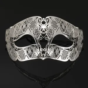 Silberne Metall Maske ausgehöhlt mit Strass für Halloween Maskerade Party Männer Maske.