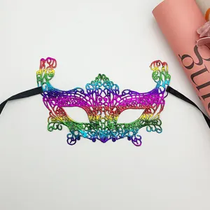 Colorful metallic lace masquerade mask detail view, ideal for Halloween party and cosplay.