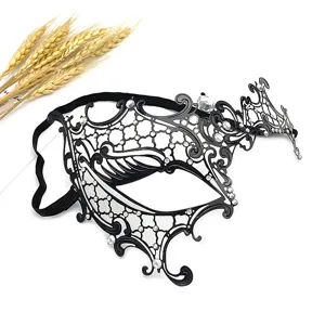 Máscara de mascarada de media cara de metal negro con diamantes de imitación para Halloween