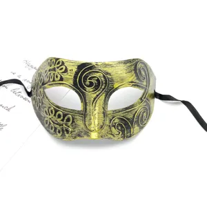 Maschera da Masquerade Vintage Oro Nero Romano Mezzo Volto Maschera Veneziana Uomo