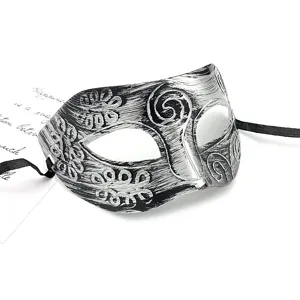 Maschera da carnevale argentata per uomo, mezza faccia Halloween festa costume occhi.