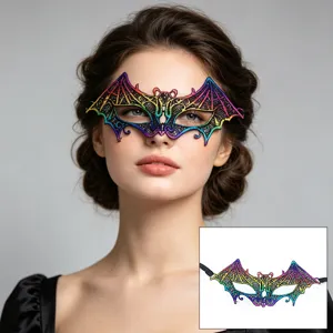 Colorful bronzing lace bat mask for Halloween masquerade and party cosplay eye mask.