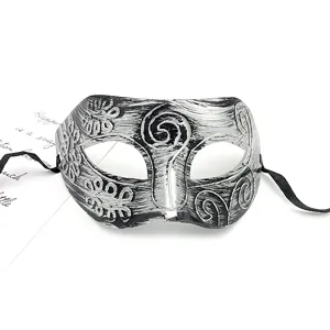 Maschera da carnevale argentata da uomo, mezza maschera intagliata per festa di Halloween.